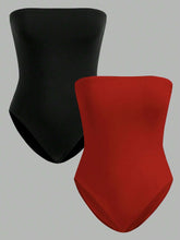 Women's Black & Red Bandeau Bodysuit, Casual Tight-Fitting, Suitable For Summer